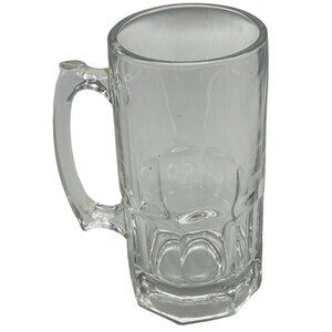 Beer mug stein cup glass large clear rectangle design 6.5"x8" READ